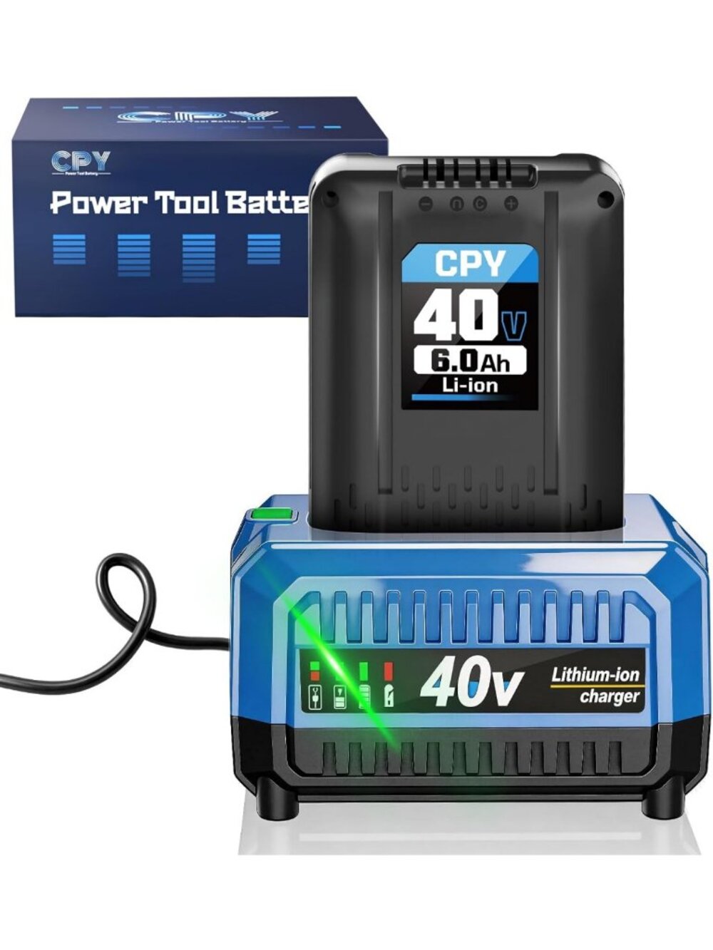 High-Capacity 40V Lithium Ion Battery & Charger for Cordless Lawn Mowers, 6.0Ah